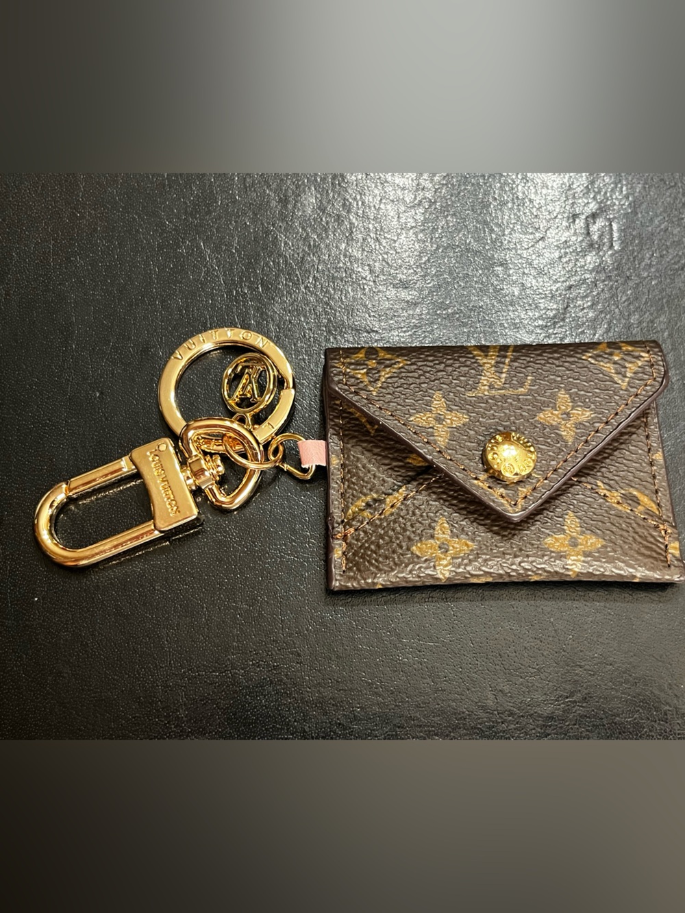 Louis. Vuitton. Signature Brown Monogram Envelope Bag Charm Key Ring